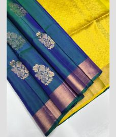 Blue Ivy and Yellow soft silk kanchipuram sarees with All over Buttas design