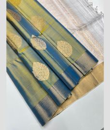 Olive and Half White soft silk kanchipuram sarees with All over Buttas design