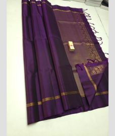 Plum Purple and Golden soft silk kanchipuram sarees with Jari Border design