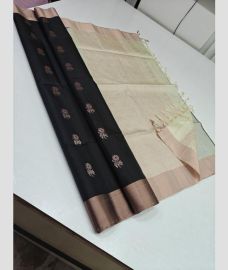 Black and Cream soft silk kanchipuram sarees with All over Buttas design