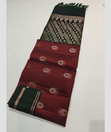 maroon red colour soft silk kanchipuram sarees with All over Buttas design