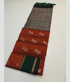 orange colour soft silk kanchipuram sarees with All over Buttas design