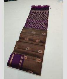 coffee colour soft silk kanchipuram sarees with All over Buttas design