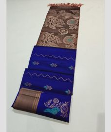 navy blue colour soft silk kanchipuram sarees with All over Buttas design
