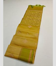 olive colour soft silk kanchipuram sarees with All over Buttas design