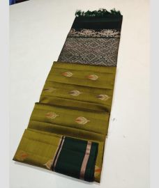 olive green colour soft silk kanchipuram sarees with All over Buttas design