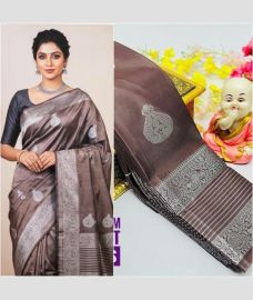 coffee colour soft silk kanchipuram sarees with All over Buttas design