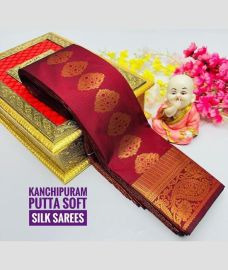 magenta red colour soft silk kanchipuram sarees with All over Buttas design