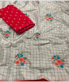 Cream colour with Royal Blue Border kuppadam pattu handloom saree with kanchi pochampalli border allover buta saree with contrast plain blouse design