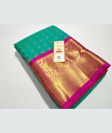 copper sulphate blue color kancheepuram handloom pure silk sarees with butties allover saree