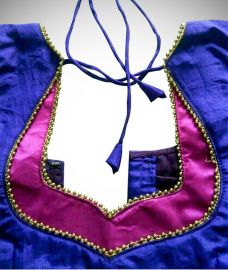 Blue And Pink Designer Blouse With Patch Work