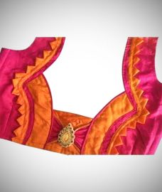 Pink And Yellow Patch Work Designer Blouse