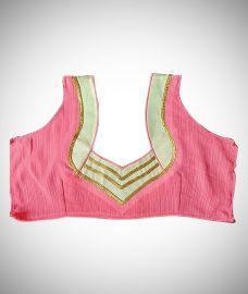 Pink Designer Blouse With Gold And White Patch Work