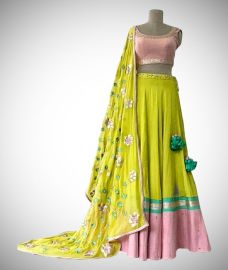 Green and pink Half Saree