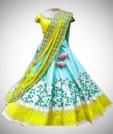 Green and yellow Half Saree