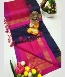 Pink and Dark Navy Blue tripura silk sarees with All over Buttas design