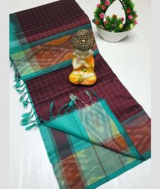 Maroon and Blue Turquoise tripura silk sarees with All over Checks design