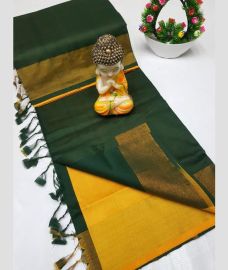 Pine Green and Yellow tripura silk sarees with plain design