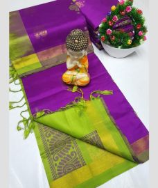 purple colour tripura silk sarees with All over Buttas design
