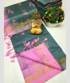 gray colour tripura silk sarees with All over Buttas design
