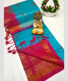 cyan blue colour tripura silk sarees with All over Buttas design