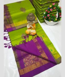 olive green colour tripura silk sarees with All over Buttas design