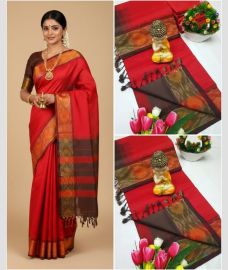 magenta red colour tripura silk sarees with Pochampally Border design