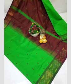 green and coffee colour tripura silk sarees with all over nakshatra buttas design