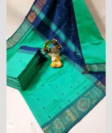 cyan and blue colour tripura silk sarees with all over nakshatra buttas design