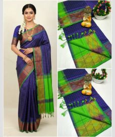 violet and green colour tripura silk sarees with Pochampally Border design