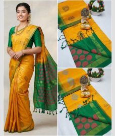olive colour tripura silk sarees with All over Buttas design