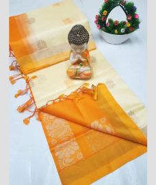cream and yellow colour tripura silk sarees with All over Buttas design