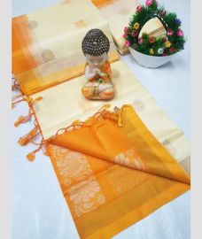 cream colour tripura silk sarees with All over Buttas design