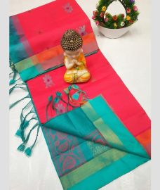 magenta and blue colour tripura silk sarees with All over Buttas design