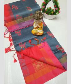 gray colour tripura silk sarees with All over Buttas design
