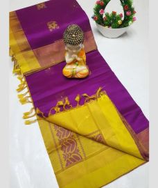 purple and olive green colour tripura silk sarees with All over Buttas design