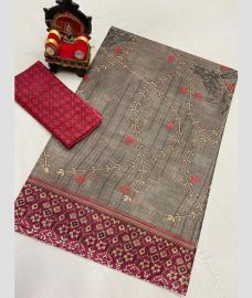 Grey and Red uppada cotton sarees with All over design
