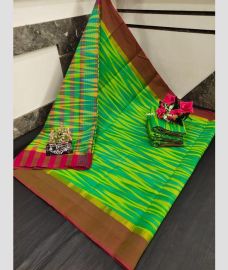 green colour uppada cotton sarees with All over Ikkat design