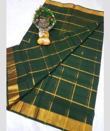 green colour uppada cotton sarees with All over Checks design
