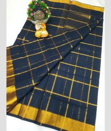 navy blue colour uppada cotton sarees with All over Checks design