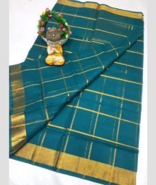 teal blue colour uppada cotton sarees with All over Checks design