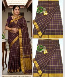 dark coffee colour uppada cotton sarees with All over Checks design