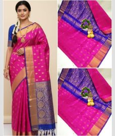 pink colour uppada pattu sarees with All over Nakshtra Buttas design