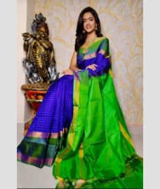 blue and green colour uppada pattu sarees with All over design