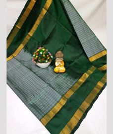 green and gray colour uppada pattu sarees with All over Checks design