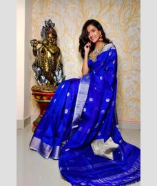 blue colour uppada pattu sarees with All over Dollar Buttas design