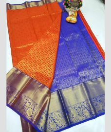 orange and blue colour uppada pattu sarees with Kanchi Border design