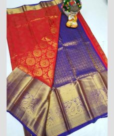 brown and blue colour uppada pattu sarees with Kanchi Border design