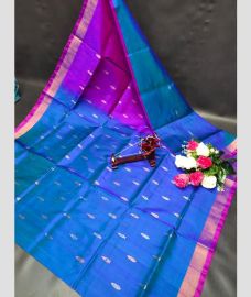 purple and cyan blue colour uppada pattu sarees with All over Nakshtra Buttas design