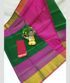 green and purple colour uppada pattu sarees with Kaddy Border design
